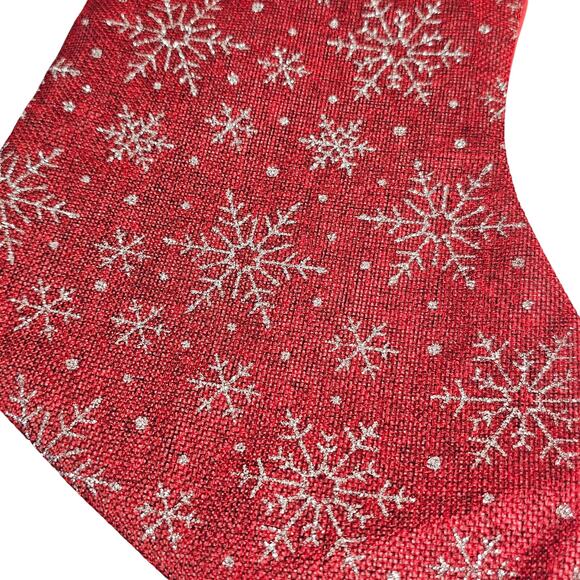 Red Christmas Stocking Glitter Silver Snowflakes 16" Hanging Holiday Decor - Picture 12 of 14